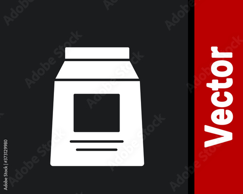 White Sports nutrition bodybuilding proteine power drink and food icon isolated on black background. Vector.