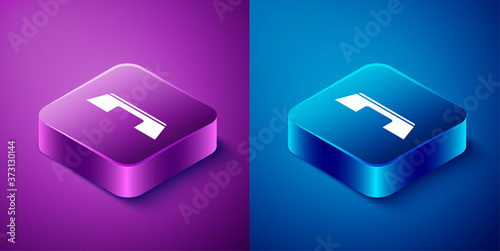 Isometric Step platform icon isolated on blue and purple background. Square button. Vector.