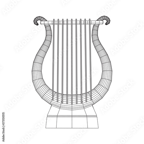 Ancient lyre or harp musical instrument. Music concept. Wireframe low poly mesh vector illustration.