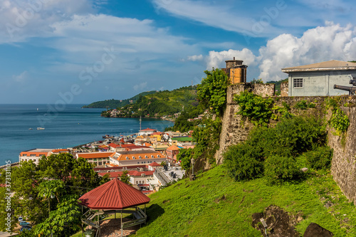 A view from the ramparts of Fort St George along the coastline in Grenada