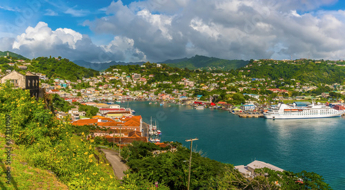 A view across the inner harbour of St Georges in Grenada