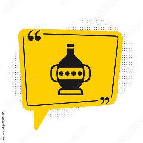 Black Ancient amphorae icon isolated on white background. Yellow speech bubble symbol. Vector.
