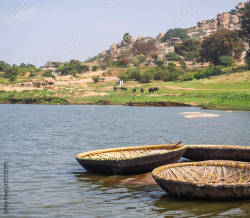 Coracle boats waiting to take passengers photo