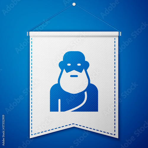 Blue Socrates icon isolated on blue background. Sokrat ancient greek Athenes ancient philosophy. White pennant template. Vector.