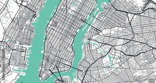 Detailed vector map of New York City, NY, USA