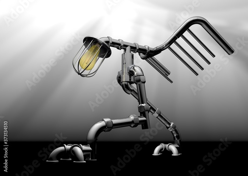 Beautiful vintage steel lamp in the shape of a soaring bird. 