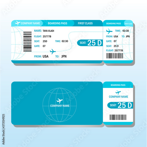 Air tickets design template. First class flight.