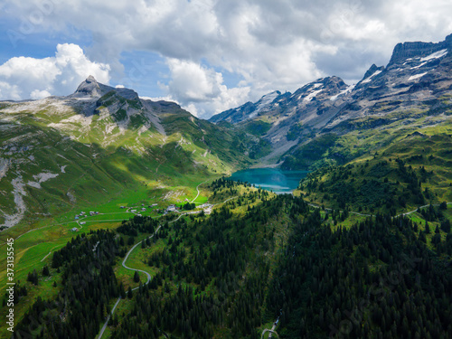 Wonderful Mountain Lake in the Swiss Alps - aerial photography