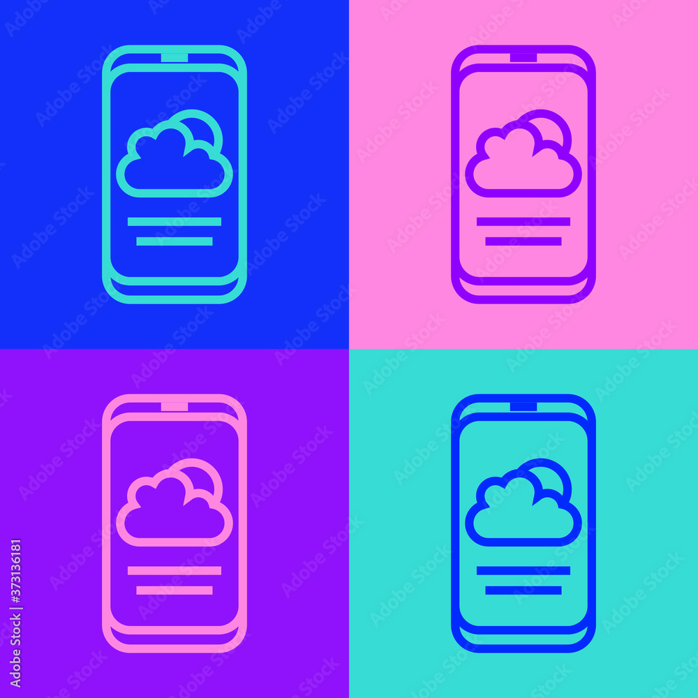 Pop art line Weather forecast icon isolated on color background. Vector. Pop art line Weather forecast icon isolated on color background. Vector.