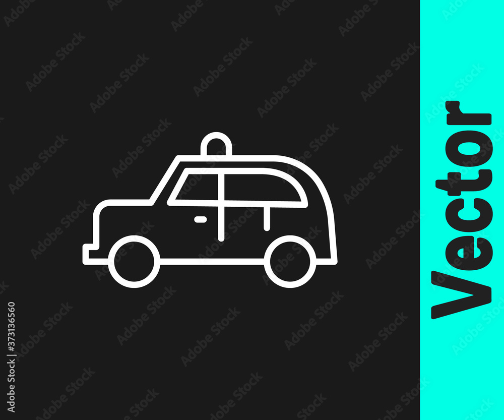 White line Taxi car icon isolated on black background. Vector. White line Taxi car icon isolated on black background. Vector.