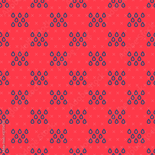 Blue line Water drop icon isolated seamless pattern on red background. Vector.