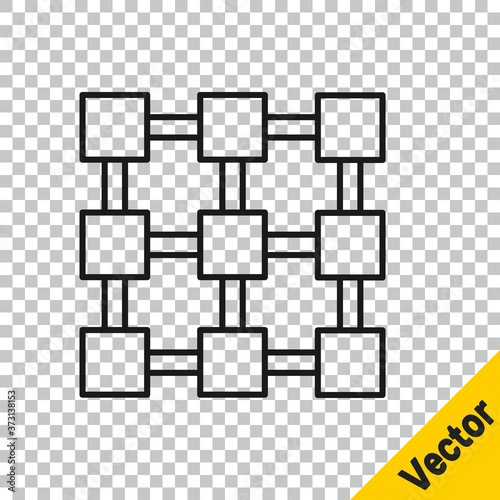 Black line Blockchain technology icon isolated on transparent background. Cryptocurrency data. Abstract geometric block chain network technology business. Vector.