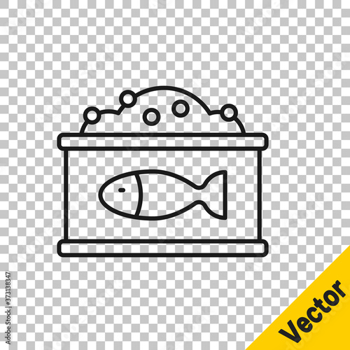 Black line Tin can with caviar icon isolated on transparent background. Vector.
