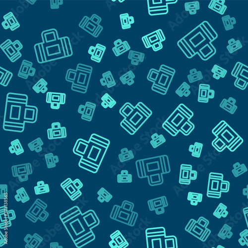 Green line Sport bag icon isolated seamless pattern on blue background. Vector.