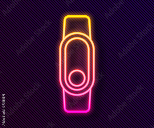 Glowing neon line Smartwatch icon isolated on black background. Vector.