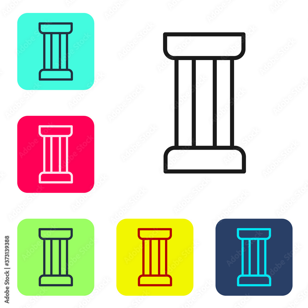 Black line Ancient column icon isolated on white background. Set icons in color square buttons. Vector. Black line Ancient column icon isolated on white background. Set icons in color square buttons. Vector.