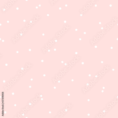 Geometric seamless pattern with white circles on a pink isolated background. Stylized print, graphic dots, peas. Uneven edges. Great for fabric, wallpaper, texture, wrapping. Raster.