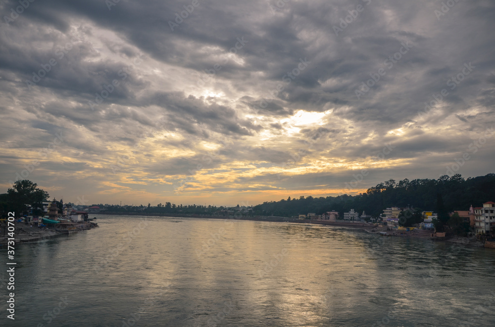 sunset over the ganga river in Haridwar and Rishikesh.