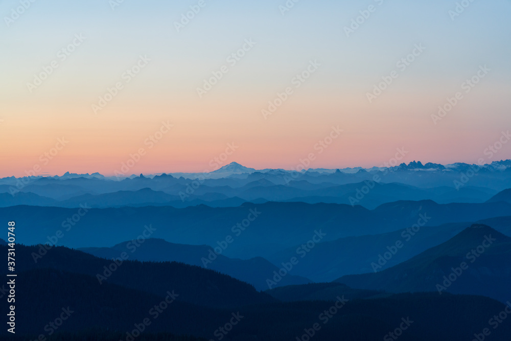 Sunset Towards Mount Baker From Freemont Lookout, Mount Rainier National Park