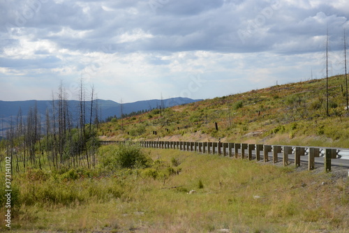 guard rail in recently burned area