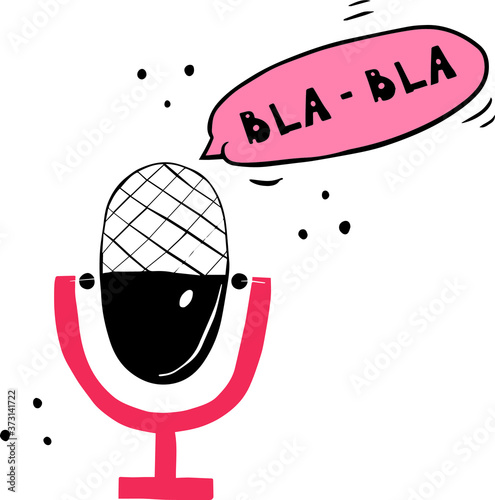 Singing Microphone Icon Colorful Icon of a microphone and talk bubble with bla bla symbols. Microphone, broadcasting facilities color drawing isolated on white background