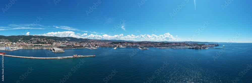 Panoramic view from above on Trieste sea port and city	