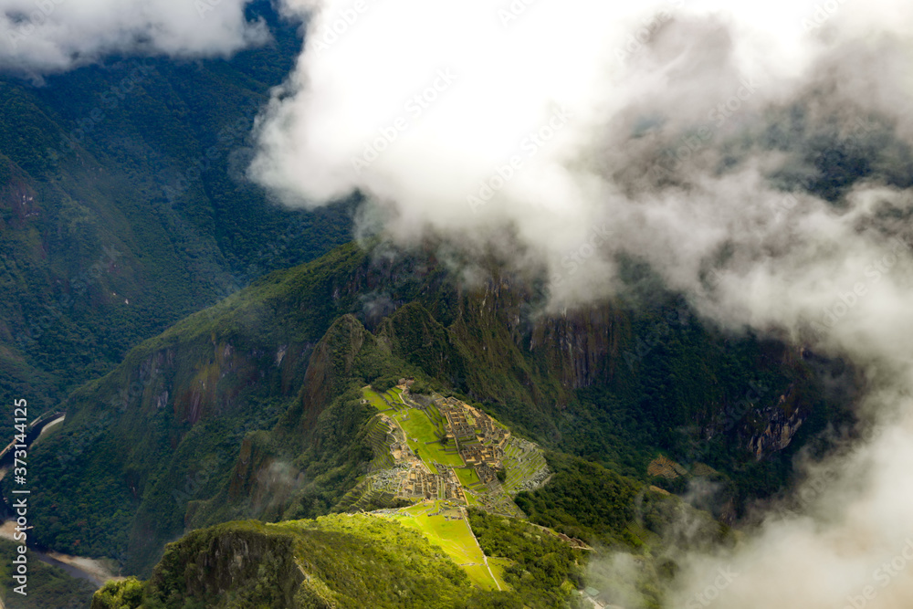 Hiking trail from Machu Picchu ruins to top of the mountain