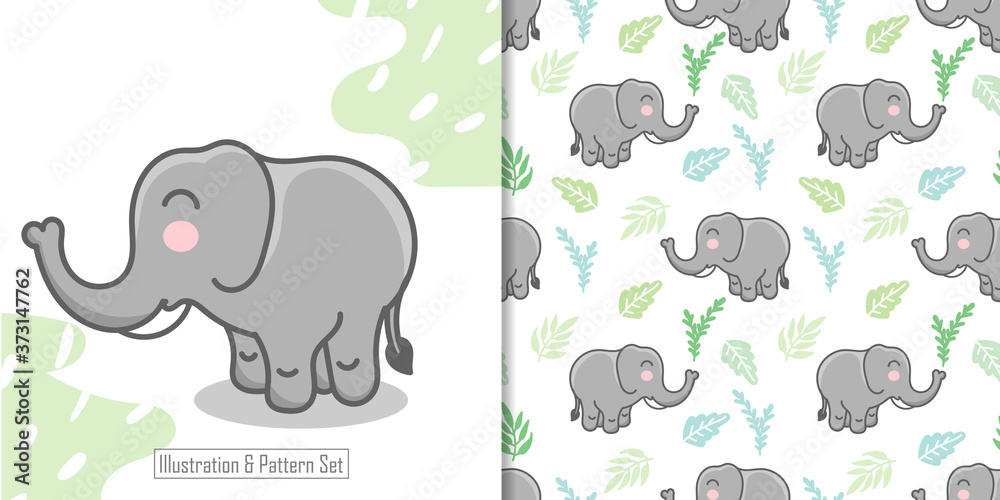 Fototapeta premium cute elephant baby animal seamless pattern set good for card invitation