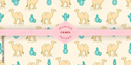 Fototapeta Naklejka Na Ścianę i Meble -  cute camel baby animal seamless pattern set good for card invitation