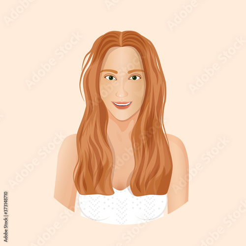 Vector illustration of a redhead girlavatar. Character design concept. Portrait of a young girl on an isolated white background. Girl illustration for avatar, advertisement, banner, website, flyer