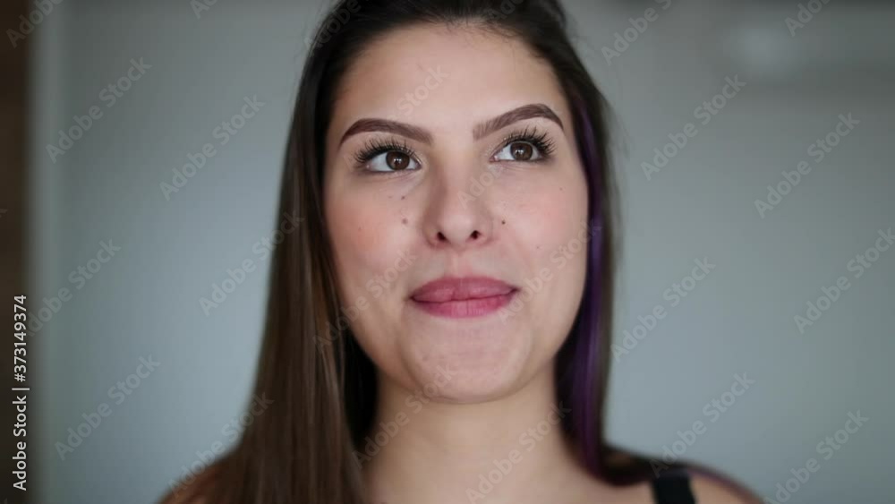 Portrait young woman smiling at camera. Pretty girl face smile Portrait young woman smiling at camera. Pretty girl face smile