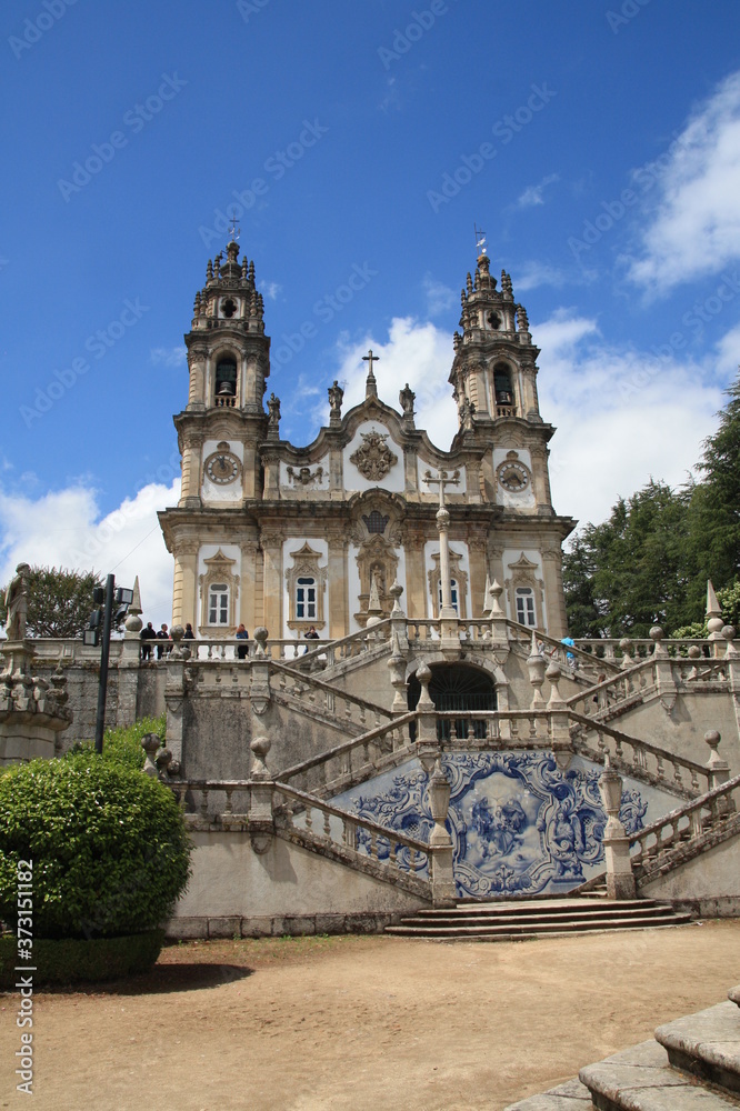 Obraz premium Azulejo decorated stairway to the Sanctuary of Our Lady of Remedios in Lamego - Portugal