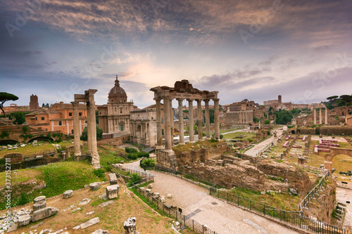Empty Roman forum signifying the impact of COVID on tourism industry. Italy Rome