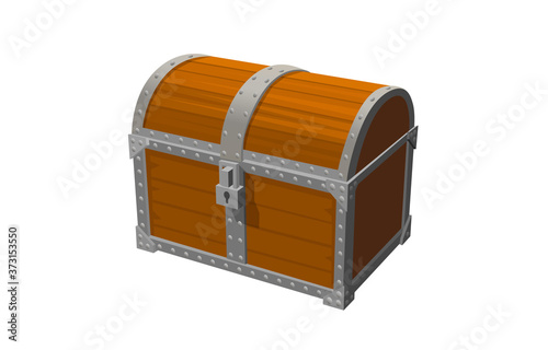 Chest 3d object, vintage icon isolated white background. Vector