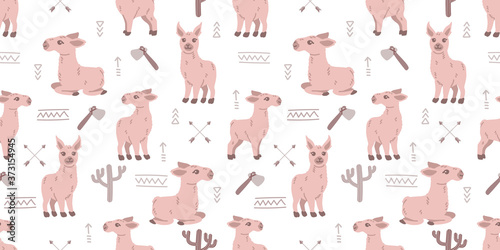 Fototapeta Naklejka Na Ścianę i Meble -  CUTE NATIVE AMERICAN SEAMLESS PATTERN CARTOON DOODLE COLLECTION