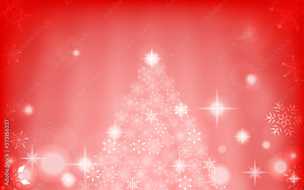 キラキラ輝く雪の結晶のクリスマスツリーとオーロラ