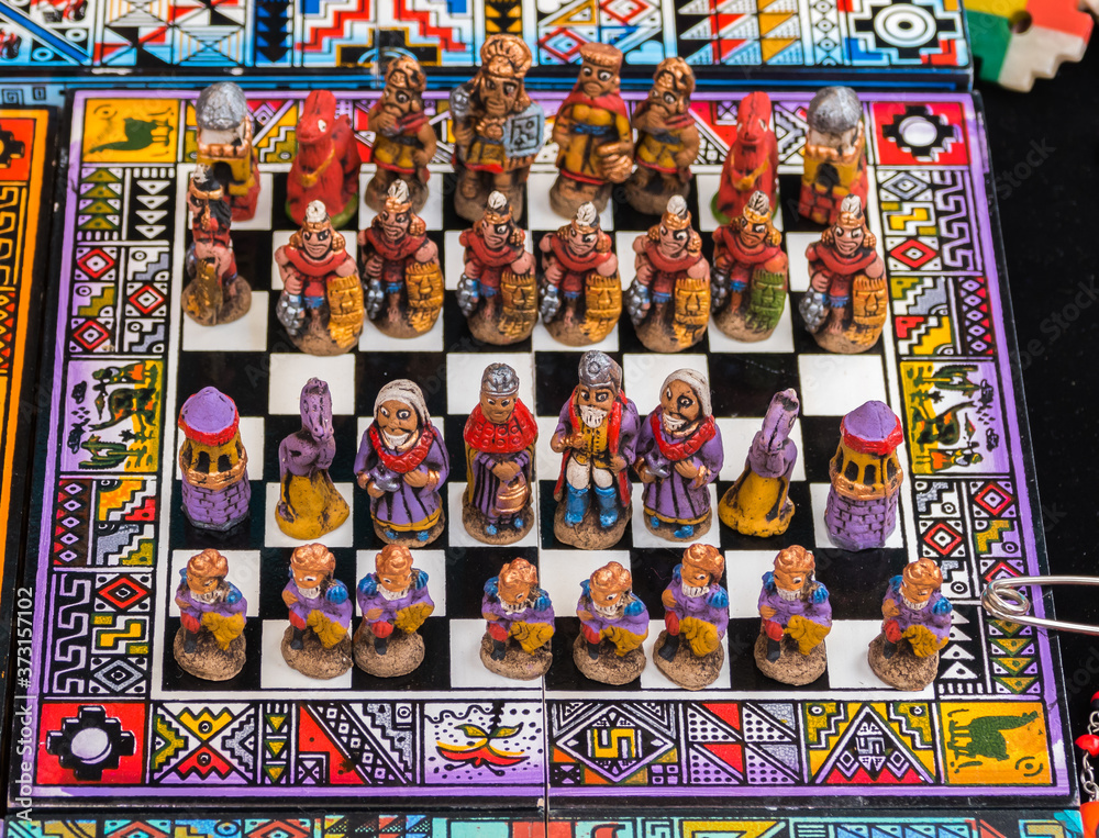 Fototapeta premium The traditional chess game, handicraft market in Cusco, Peru