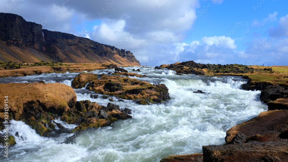 Stream and Cliff By the Ring Road, Southern Iceland