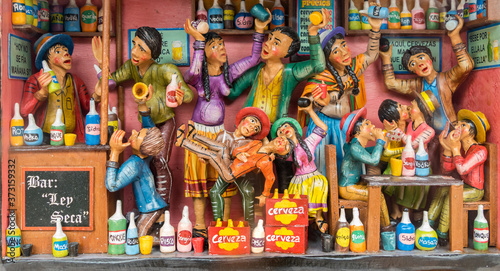 Colorful representation of statuettes of people, in Cusco, Peru
