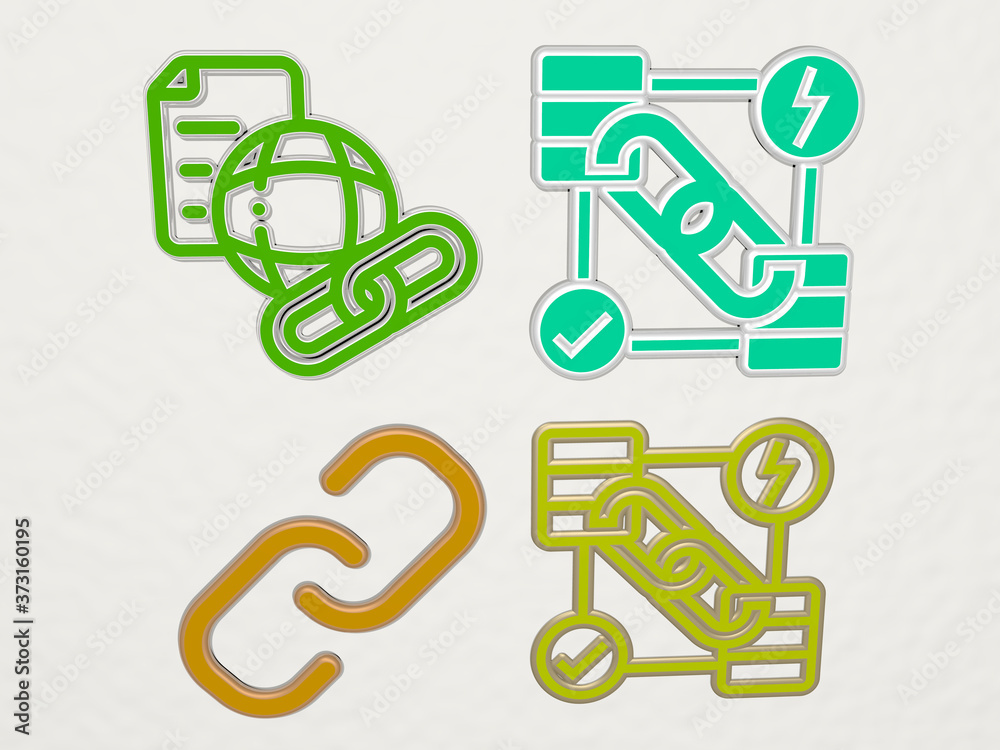 hyperlink 4 icons set, 3D illustration hyperlink 4 icons set, 3D illustration