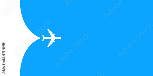 Plane flying on blue sky travel concept, airplane fly. Passenger plane, jet commercial aircraft - for stock