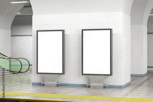 Billboard stands mock up on the underground subway station.
