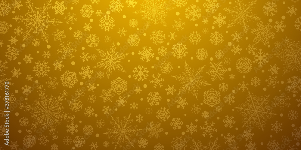 Christmas background of various complex big and small snowflakes, in yellow colors Christmas background of various complex big and small snowflakes, in yellow colors