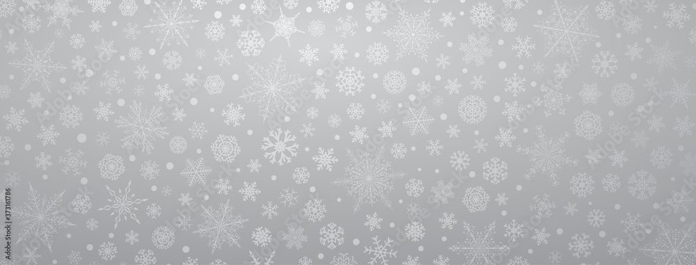 Christmas background of various complex big and small snowflakes, in gray colors Christmas background of various complex big and small snowflakes, in gray colors
