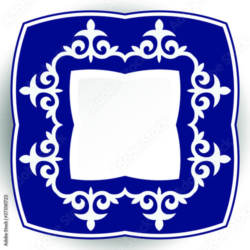 Square frame with ornamental of motifs of Kazakh, Kyrgyz, Uzbek, Tatar national. Asian decor for plate, tile, and print design. Workpiece for your design. Vector.