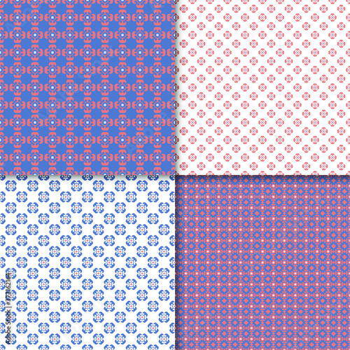 Set of 4 simple seamless pattern for home textile. Texture designs can be used for backgrounds, motifs, textile, wallpapers, fabrics, gift wrapping, templates. Design Paper For Scrapbook. Vector.