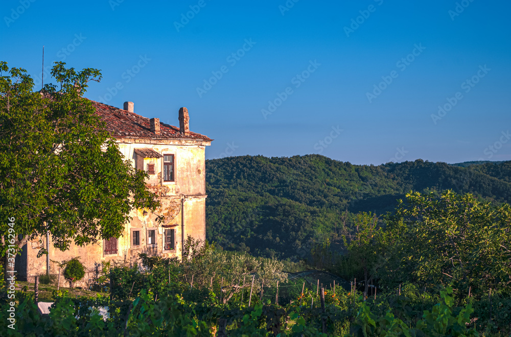 the landscape of Istria, Croatia, the interior of the peninsula, alle, historic towns, mountains and greenery