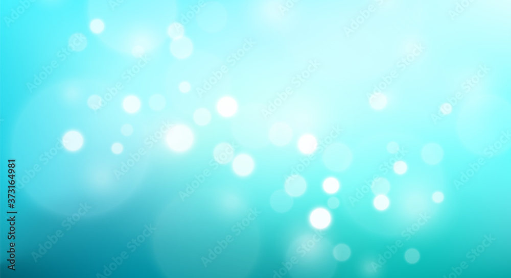 Abstract Teal azure gradient background and bokeh effect. Blurred blue turquoise water backdrop. Vector illustration for your graphic design, banner, website, brochure, card or website