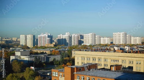 Sleeping area of a large city in the morning at dawn. Smooth panorama photo