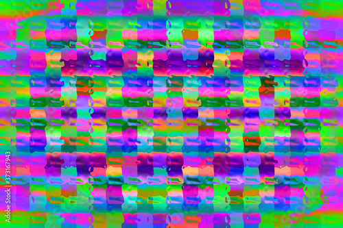 An abstract neon glitch art pixel grid background image.